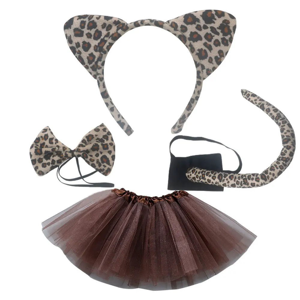 Leopard Cat Cheetah Costume Set Include Ears Headband Bow Tie Tutu