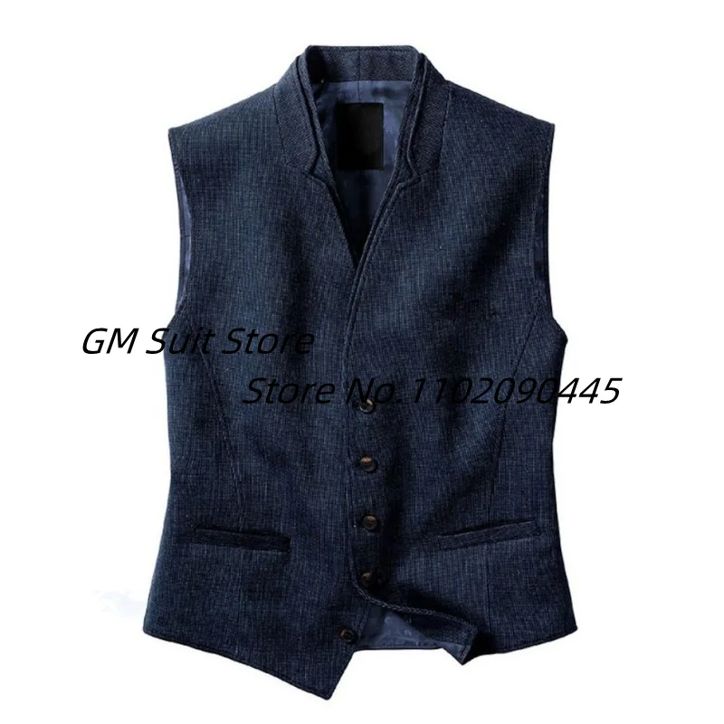 Men\'s Vest V-neck Herringbone Pattern Fashion Solid Color Single Breasted Business Sleeveless Five Buttons Suitable for Casual