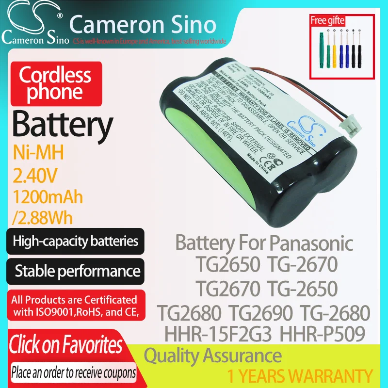 Cameronsino Batteria Per Panasonic Tg2650 Tg2670 Tg2680 Tg2690 Tg-2670 Adatto Panasonic Hhr-15F2G3 Batteria Del Telefono Cordless