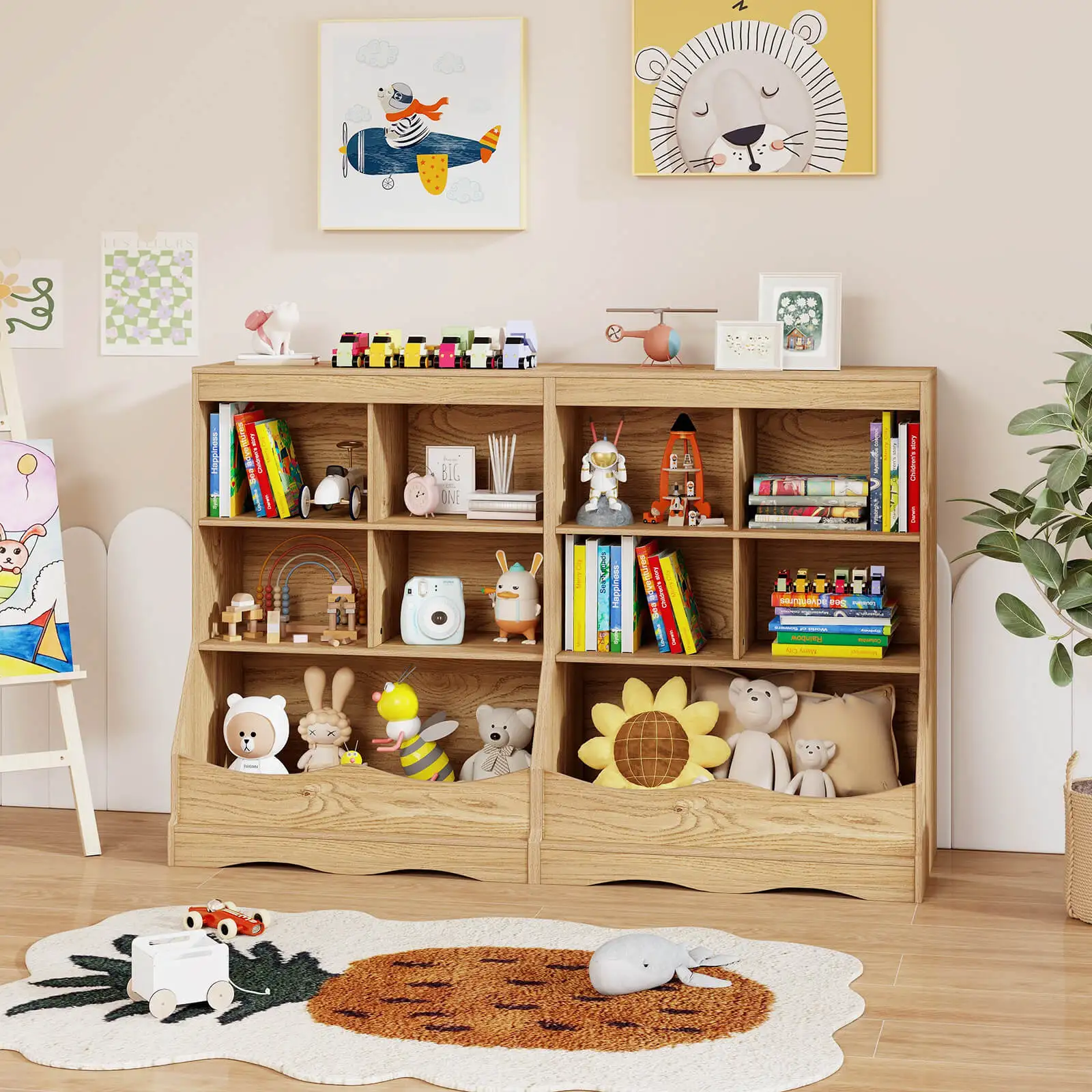 34.5" Kids Bookshelf w/ Anti-Tipping Kits Multi-functional Display Rack 3