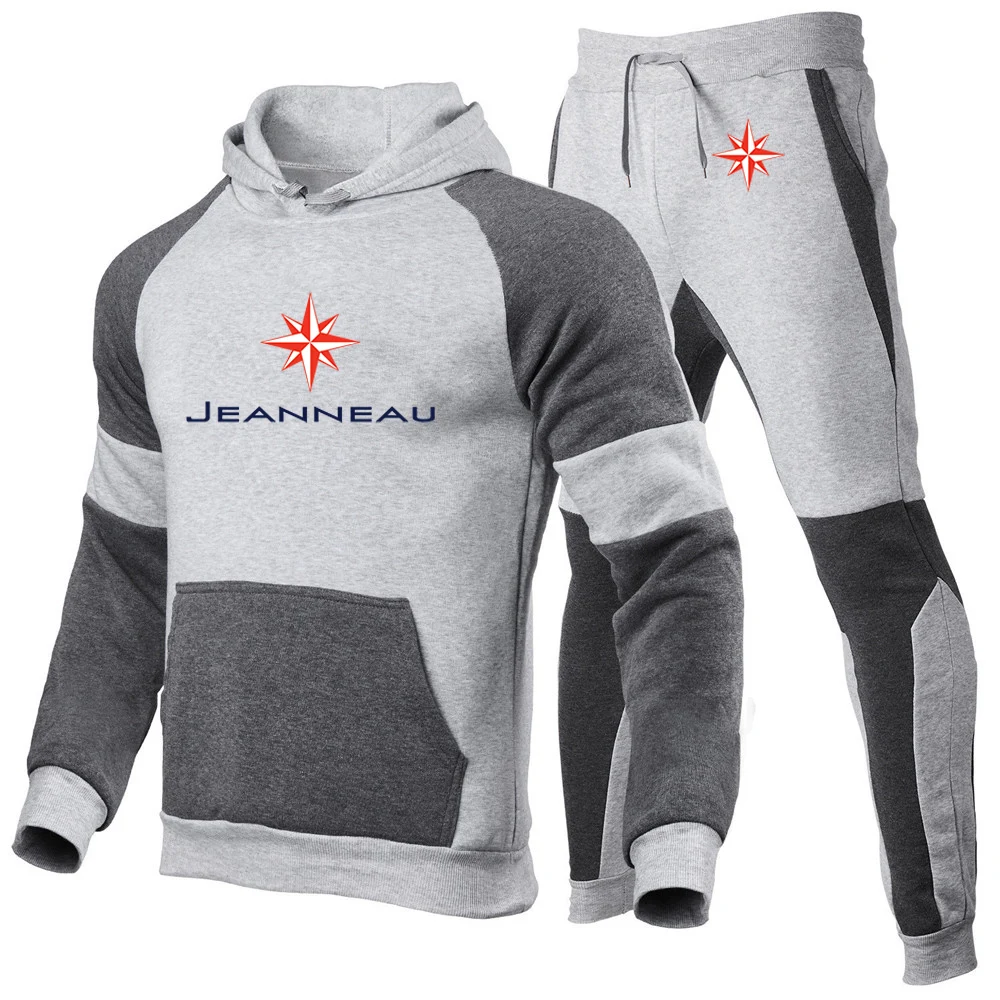 Men Cotton Long Sleeve Hooded Tracksuit Casual Jogging Sweatpants Set