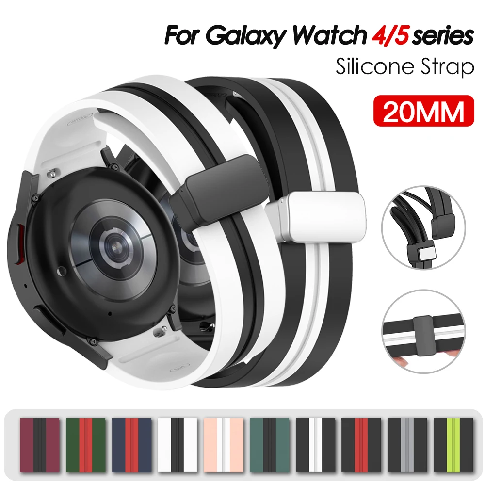 

Original Silicone Strap for Samsung Galaxy Watch 5 4 44mm 40mm Watch5 Pro 45mm Magnetic Buckle Band for Watch 4 Classic 42 46mm