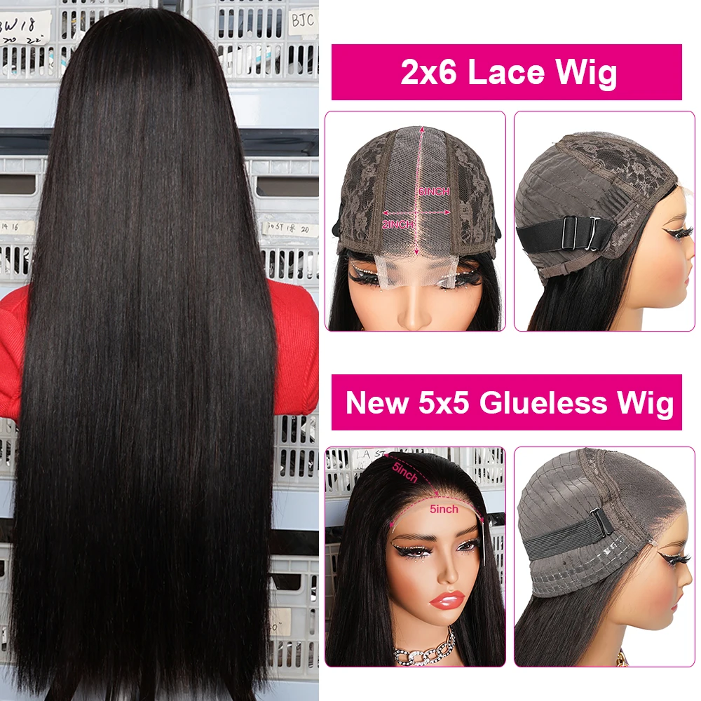 Wear And Go 13x4 5x5 Parrucche diritte senza colla Capelli umani Pre-taglio in pizzo Pronto da indossare Knote sbiancati 2x6 Parrucche anteriori in pizzo per capelli umani - immagine 6