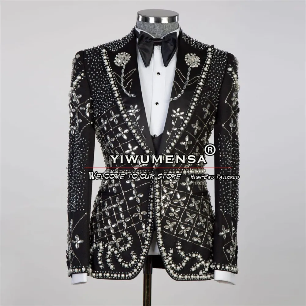 Exquisite Diamond Beaded Suits Men Single Breasted Prom Blazers Customized 2 Pieces Groom Wear Wedding Tuxedos terno masculino 2