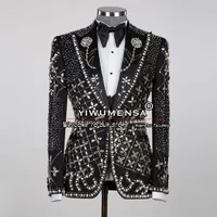 Exquisite Diamond Beaded Suits Men Single Breasted Prom Blazers Customized 2 Pieces Groom Wear Wedding Tuxedos terno masculino 2