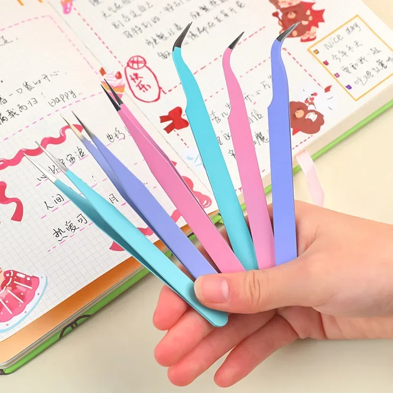 2pcs/pack Kawaii Stright Curved Tweezers Macaron Elbow Clip Sticker Tool DIY Scrpabooking Planner Paper Gadget Korean Stationery