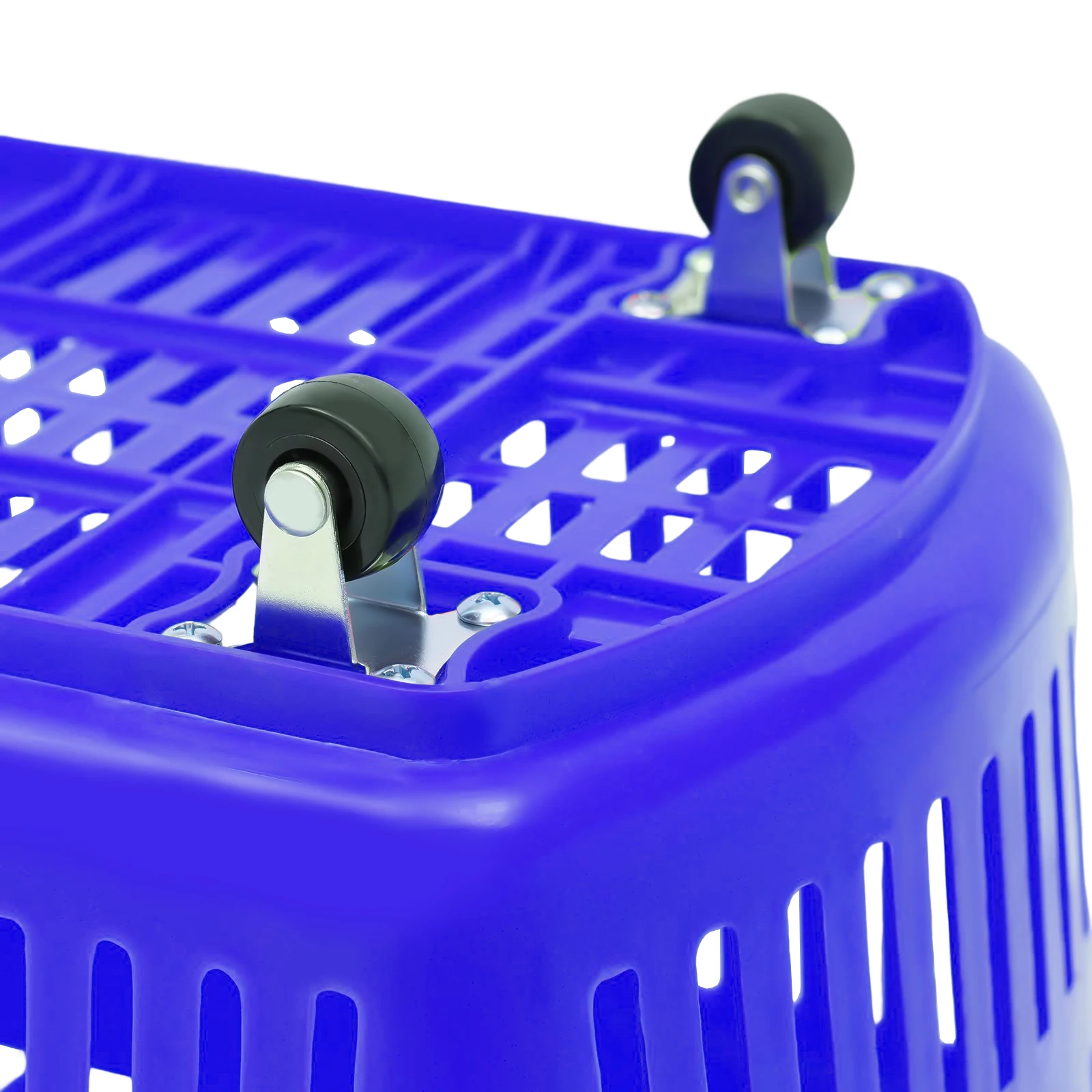 35L 6PCS Shopping Carts W/ Wheels & Handle Blue Plastic Rolling Portable Shopping Basket Set for Supermarkets Retail Stores