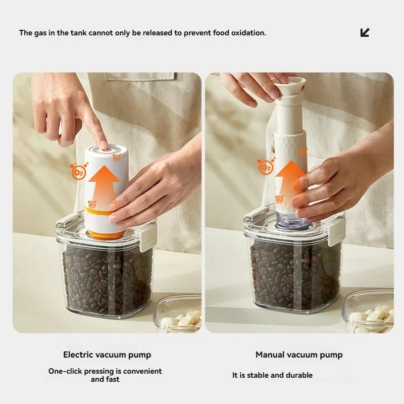 Plastic Vacuum Sealed Tank Electric Coffee Vacuum Container Kitchen Food Grains Candy Storage Box Fresh-keeping Tea Canister