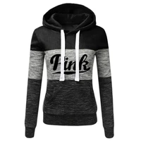Pink Letter Print Womens Tracksuit Tri Color Splicing Hooded Sweatshirts Fashion Trend Pullover Street Warm Casual Clothing 1