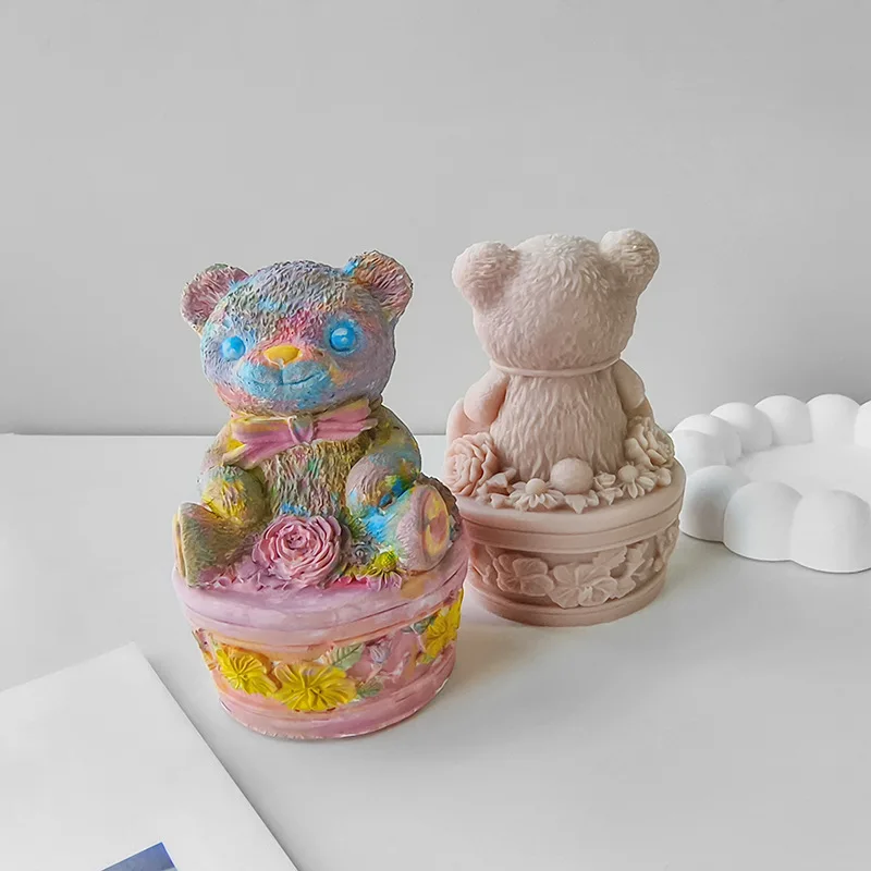 Large Smiling Sitting Bear Silicone Candle Mold DIY Cute Animal Soap  Plaster Clay Resin Making Tools Home Decoration Crafts Gift