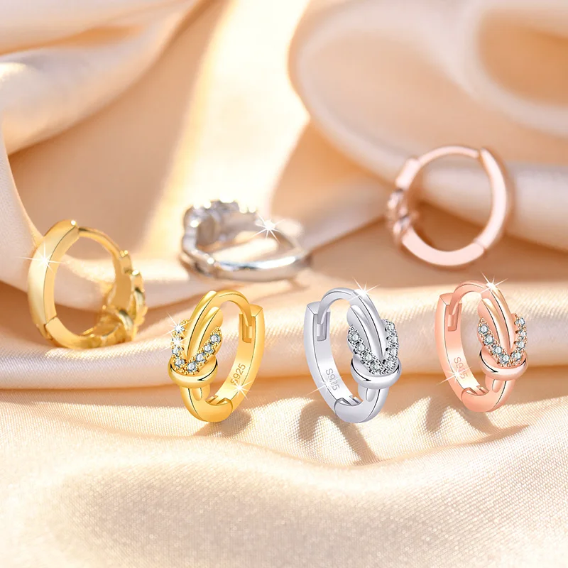 925 Sterling Silver Crystal Zircon Jewelry Fashion Hoop