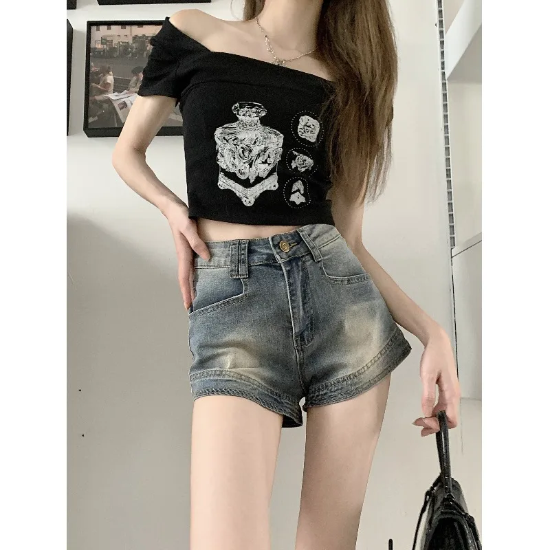Korean Style Baggy Jeans Ultra Shorts Blue Women's Summer Y2k Vintage High Waisted Shorts Straight Fashion Denim Casual Pants
