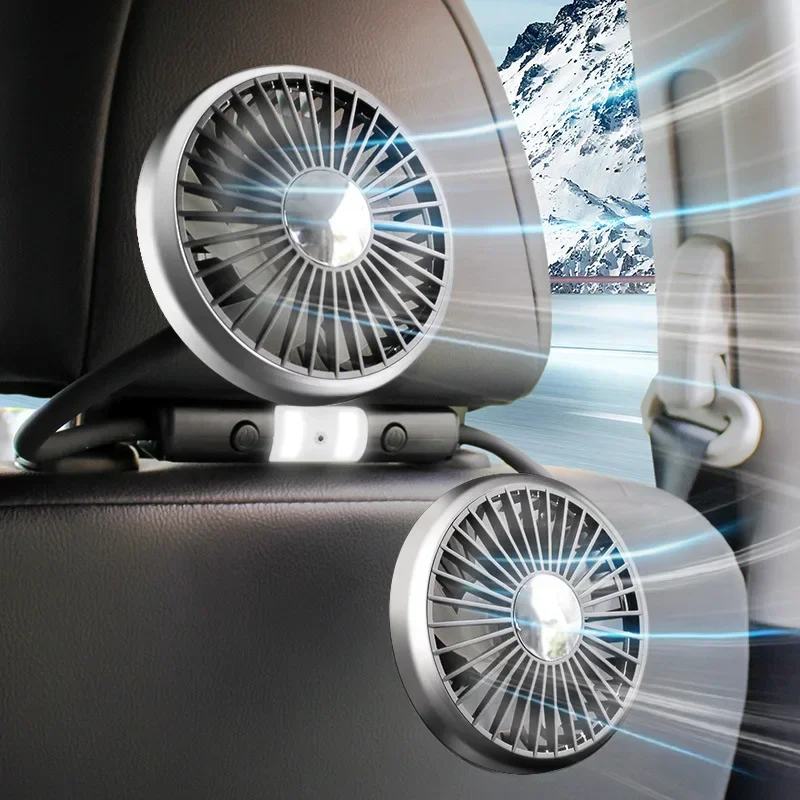

Car Rear Seat Fan Universal 3 Gears High Wind Cooling USB Plug-and-play Powerful Seat Back Heat Dissipation Double-head Fan