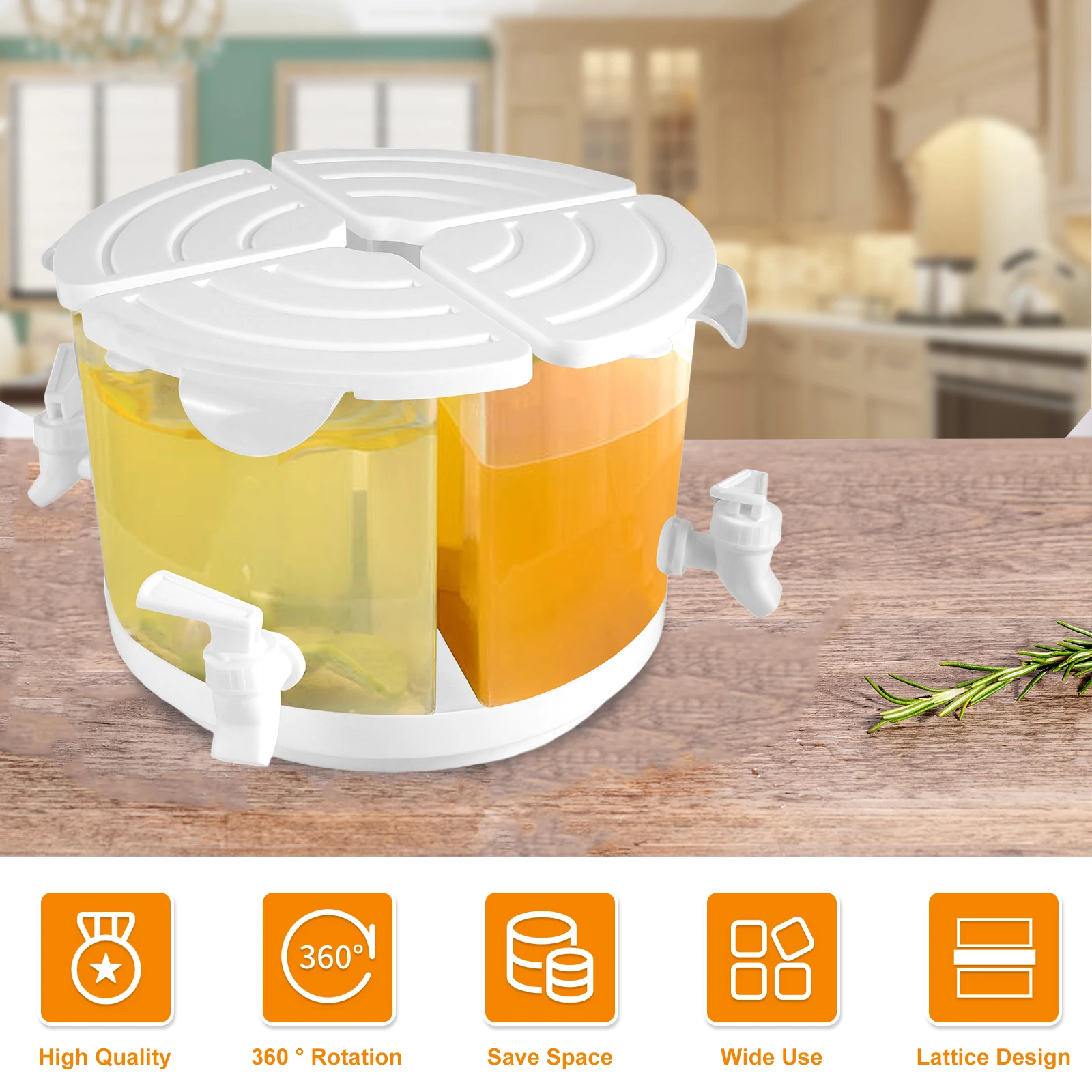 Juice Dispenser 1.37 Gallons 360&deg; Rotatable With Lid Leakproof Removable 4-Grid