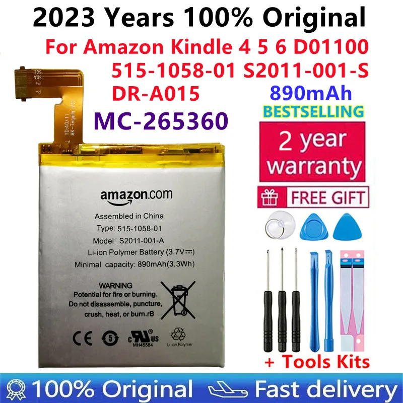 

Original 890mAh Battery For Amazon Kindle 4 5 6 D01100 515-1058-01 MC-265360 S2011-001-S DR-A015 Battery Gift Tools +Stickers