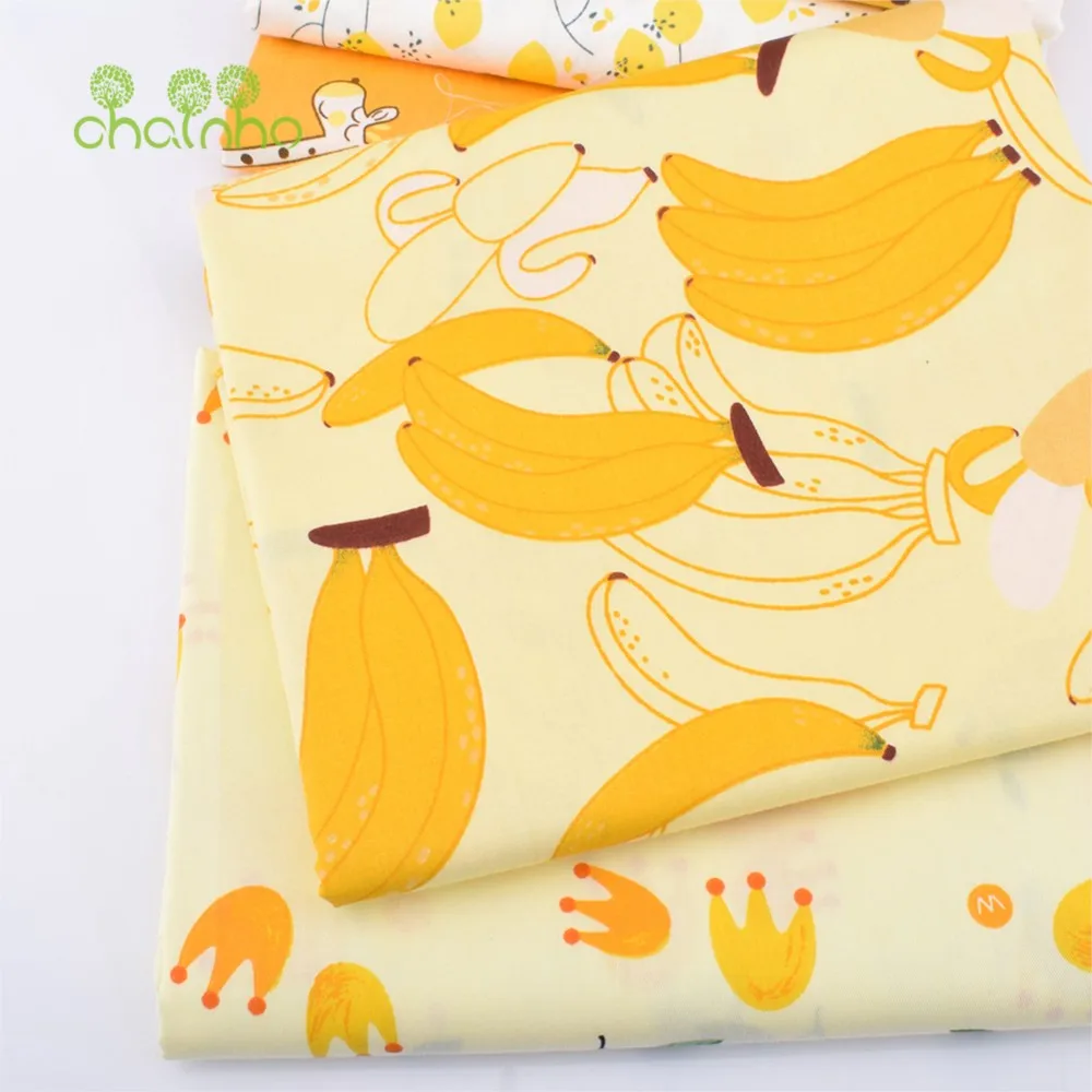 Chainho,Printed Twill Weave Cotton Fabric,Patchwork Cloth,DIY Sewing Quilting Material,Yellow Series,7 Designs,2 Sizes,CC101