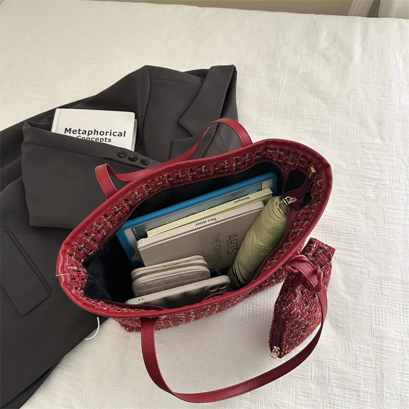 Large Capacity Women Shoulder Underarm Bags Simple Plaid Versatile Ladies Tote Bag Purse Portable Female Handbags