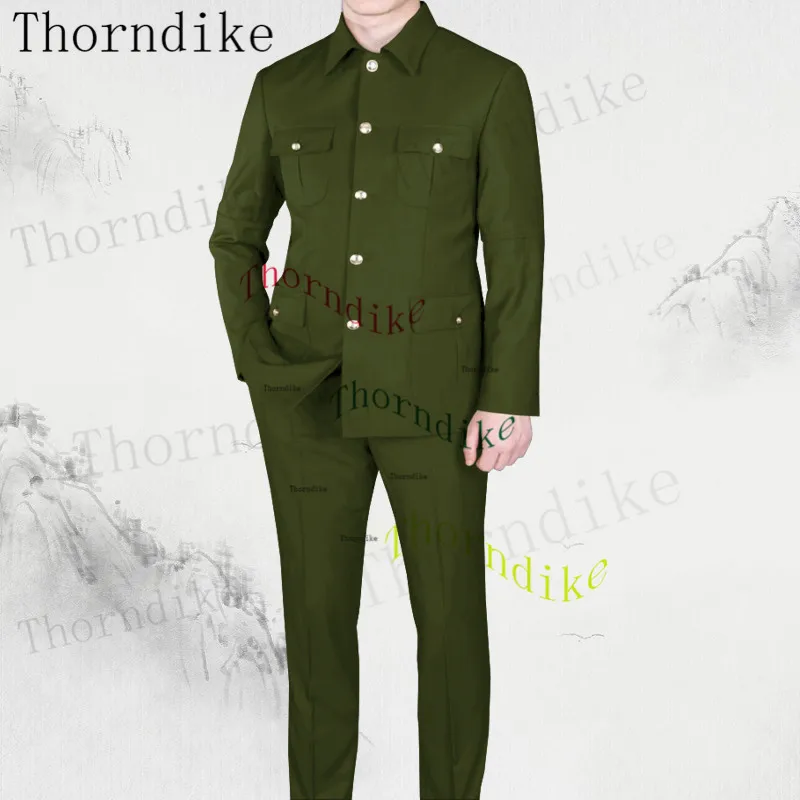 Thorndike  Long Sleeve Blazer Pants Elegant Business Men Formal Prom Collar Africa Style Men Suits New Arrival Sliver Button 2