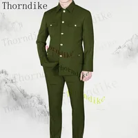 Thorndike  Long Sleeve Blazer Pants Elegant Business Men Formal Prom Collar Africa Style Men Suits New Arrival Sliver Button 2