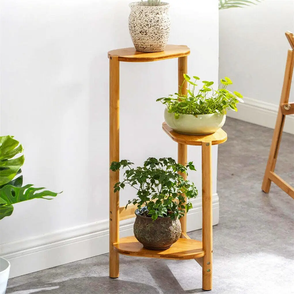 3 Tier Plant Stand Corner Bamboo Plant Shelf Rack Pot Stand Holder Indoor Ladder Shelf Flower Display Rack