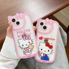 Sanrio Cat 3D Hello kitty camera protection Phone Case For Iphone 11 12 13 Pro Max X Xs Xr Soft Silicone Transparent Cover