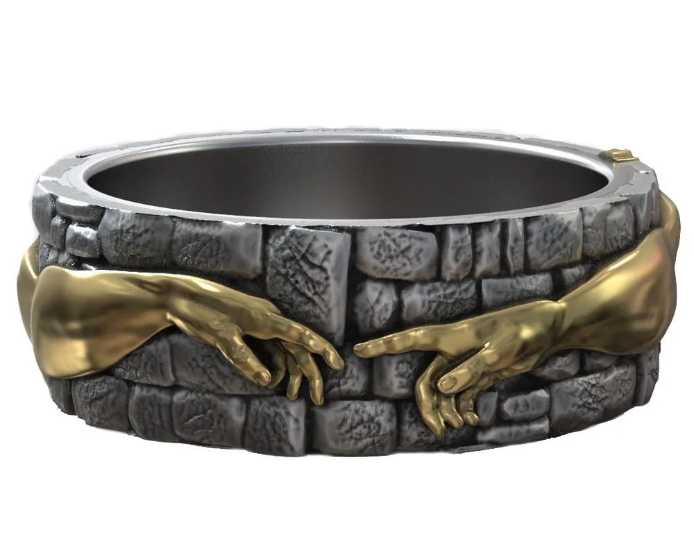

Кольцо «Рука Бога», 12 г, религиозное художественное рельефное кольцо «Сотворение Адама», кольцо из стерлингового серебра 925 пробы