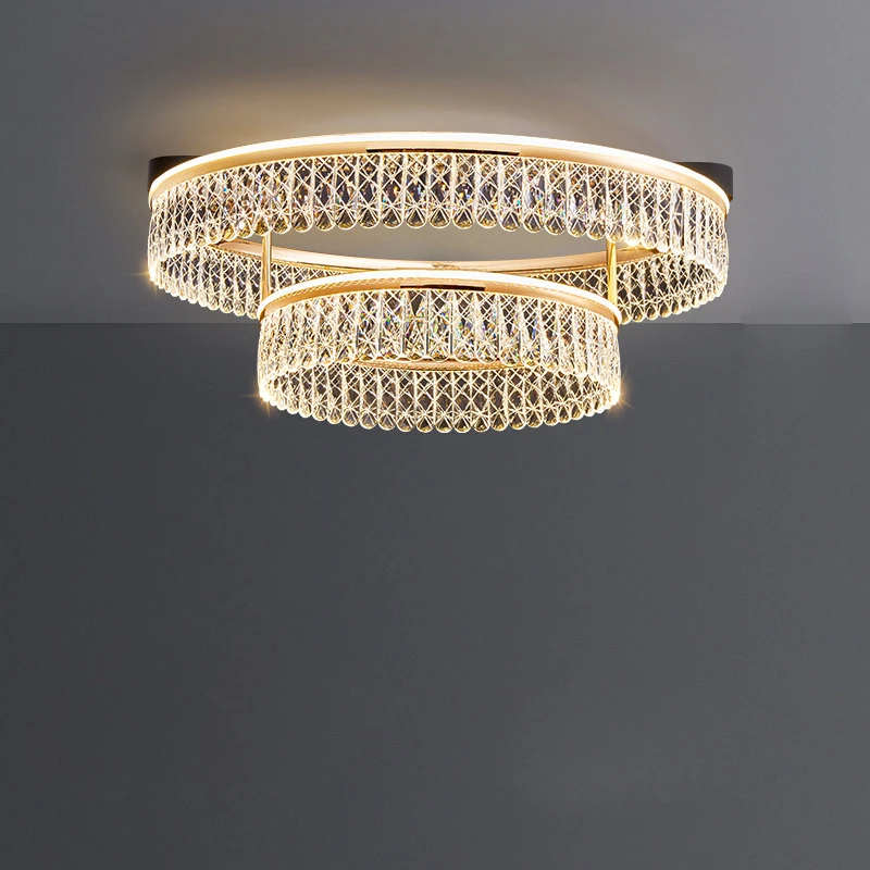 

2 Layer Chrome Gold LED Dimmable Decoration Home Ceiling Lustre Chandeliers Lighting 2024 New Trend Hanging Lamps For Foyer