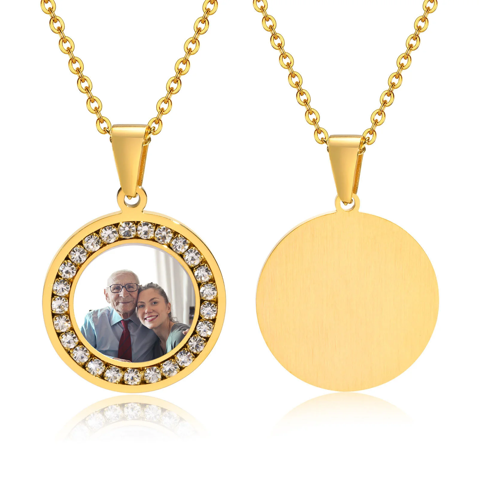 New Custom Hip Hop Gold Silver Color Cubic Zircon Jewelry CZ personalized  round photo sublimation necklace pendant