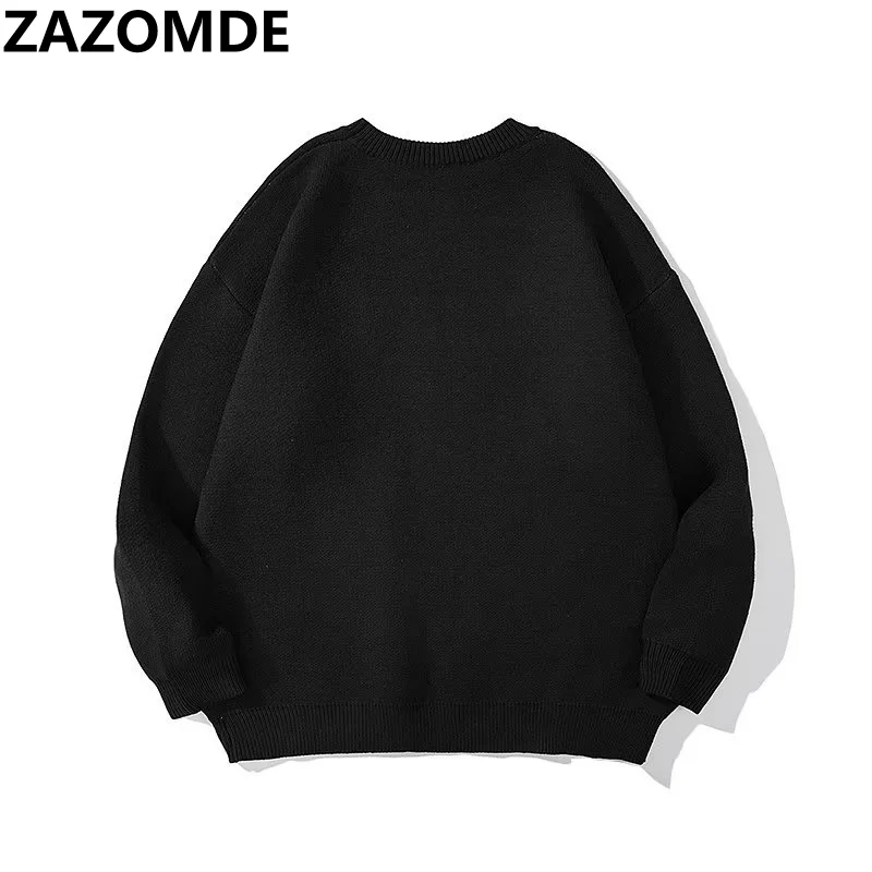 ZAZOMDE Winter Men Knitwear Crewneck Knitted Sweater Autumn Harajuku Fashion Sweaters Loose Pullovers Retro Jumper Daily Clothes