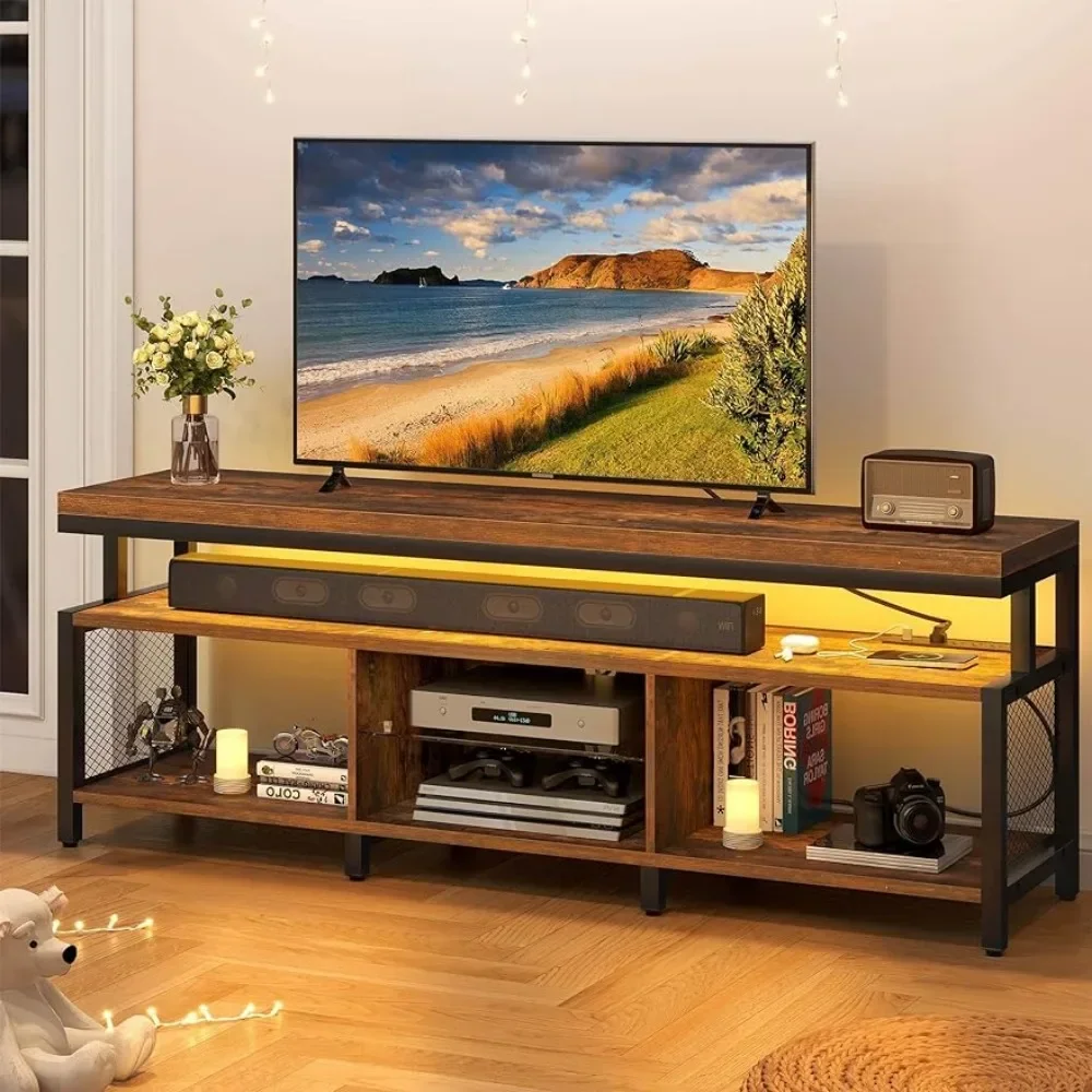 

LED TV Stand, Modern Industrial TV Stand, Entertainment Center with Open Storage, 360 lb Living Room Entertainment Center