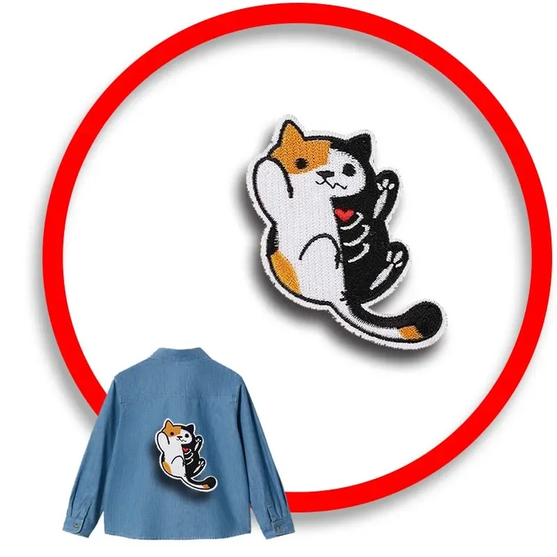 

1pcs Patch Stickers Iron On Patches for Clothing Sewing Love Cat Embroidery Fusible Applique Badge Bag Decoration Stripes