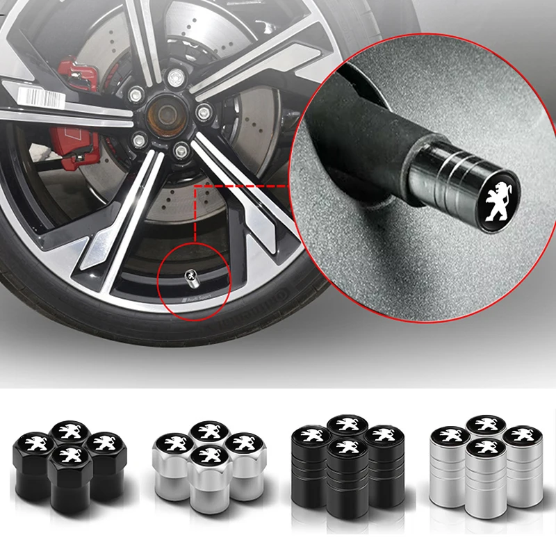 Car Tire Accessories Aluminum Alloy Dust Valve Caps 4Pcs For Peugeot Models