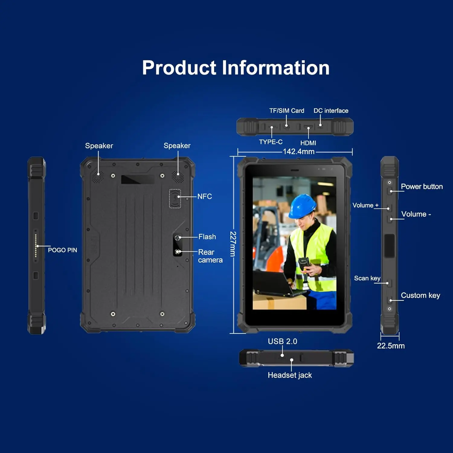 Android Rugged Tablet,8 inch Android 10 Industrial Outdoor Tablet,10000mAh Battery,IP68 Waterproof Tablet
