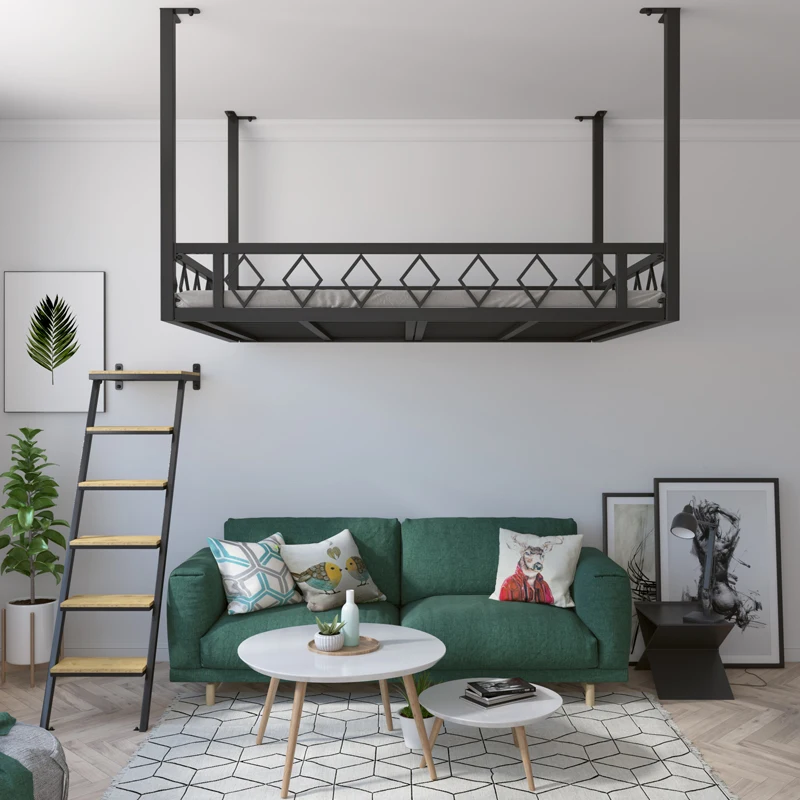 

Modern small apartment loft bed hanging wall bed, iron upper and lower beds, double beds, dormitory apartments creative hammocks