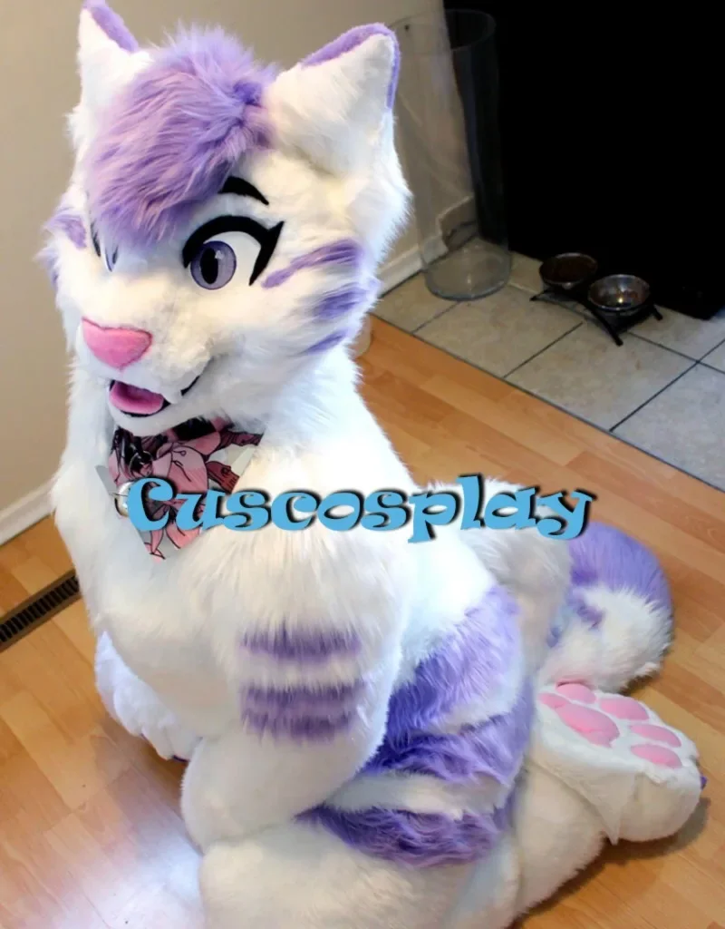 

Purple White Fursuit Husky Fox Dog Mascot Costume Halloween Christmas Fancy Party Animal Cartoon Character Outfit Suit