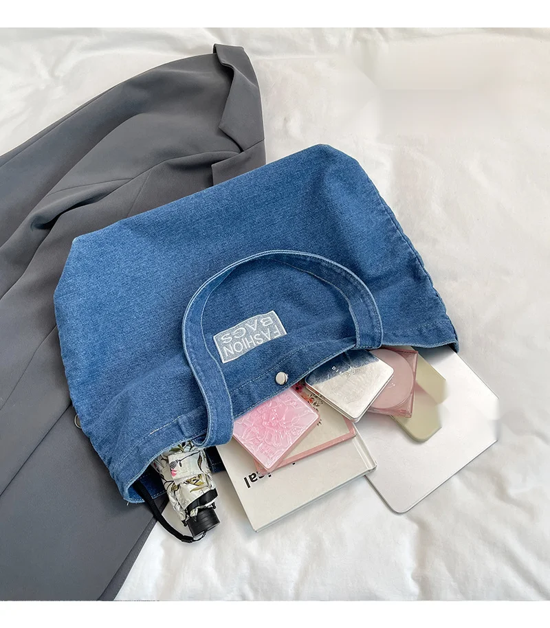 Women's washed denim shoulder bag 2024 new season versatile college high school backpack_voghion.com