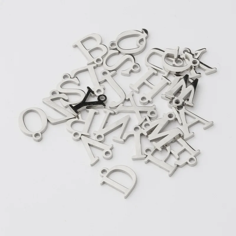26Pcs/Lot 11*12mm Stainless Steel Mirror Polish A-Z Letter Initials Charms  Alphabet Charms For DIY Making Necklace Bracelets