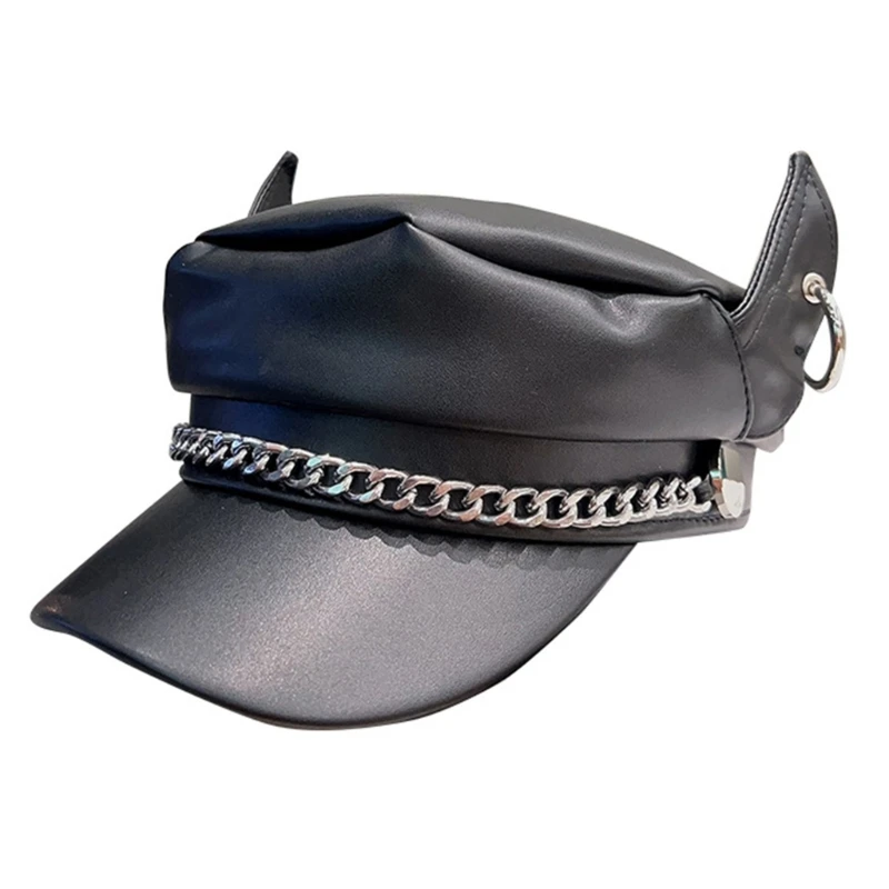 

Teens Women Elf Ear Berets Photography Military Hat Casual Newsboys Cap Adult Unisex Cap PU Hat for Carnival M6CD