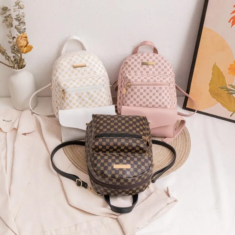 

Girls Small Backpack 2022 New Backpacks PU Printing Plaid Summer Multifunctional Bag