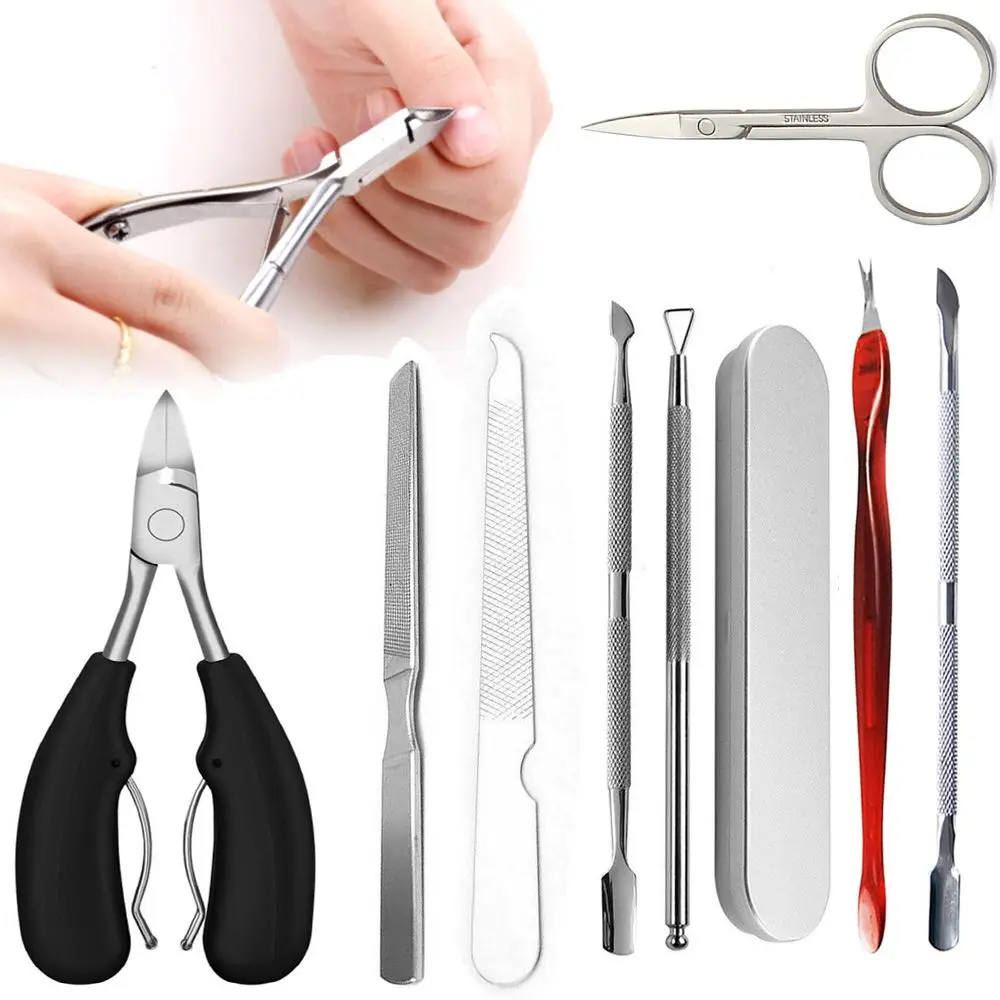 Stainless Steel Cuticle Pusher Pedicure Salon Nail Art Tool Set Nipper Clipper Dead Skin Remover Set Cuticle Cutter Scissors