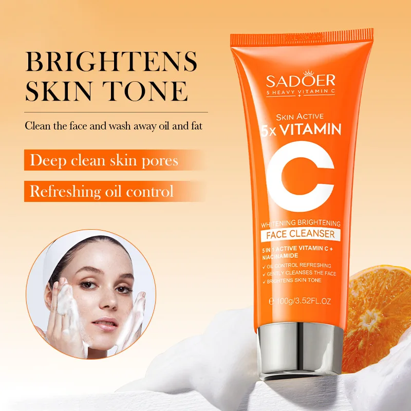 SADOER Vitamin C  Facial Cleanser Face Wash Foam Cleanser Deep Cleansing Moisturizing Brightening Hydrating Skin Care Products 2
