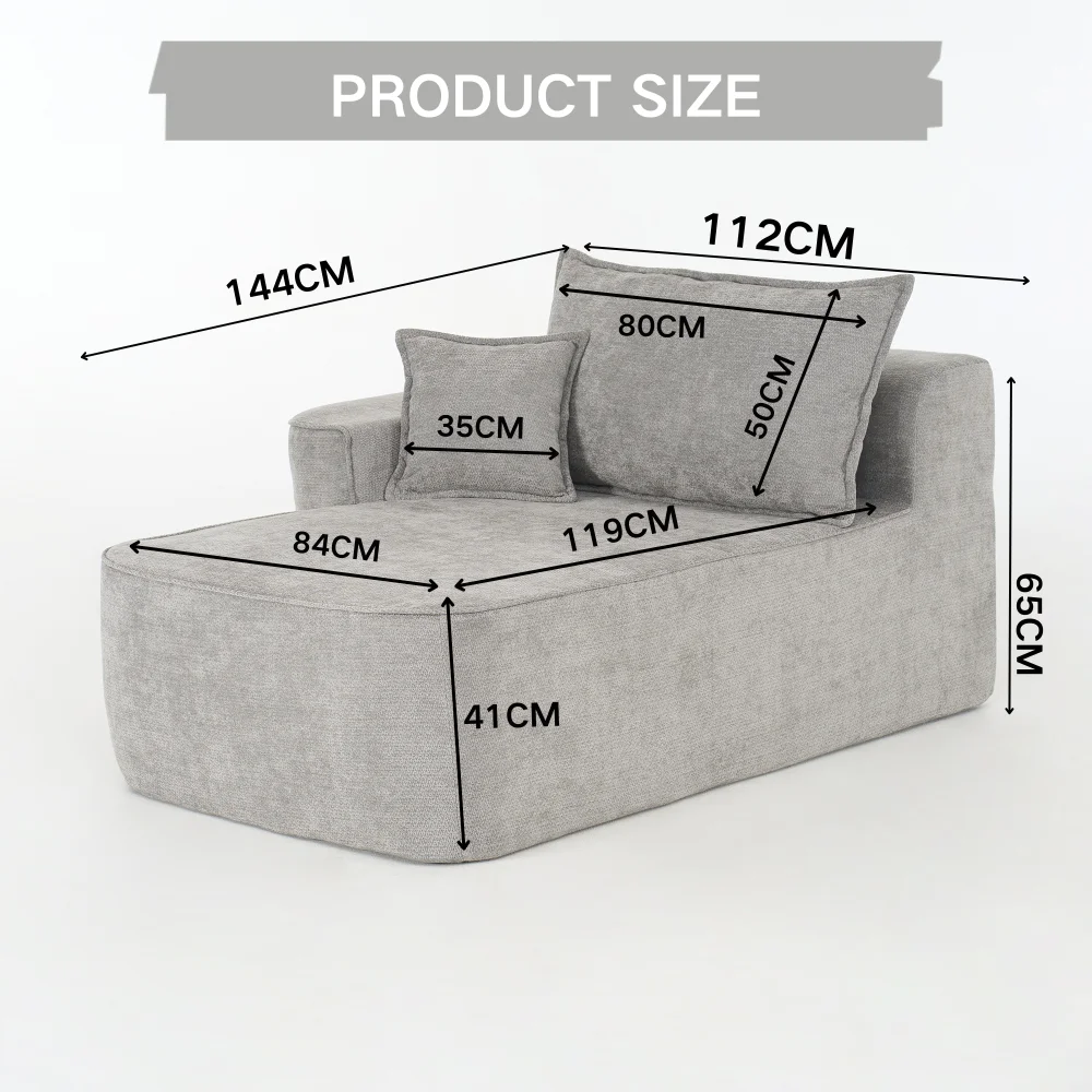 Bequemes graues 2-Personen-Sofa, keine Montage erforderlich – weiche gepolsterte Couch mit seitlichen Aufbewahrungstaschen für Wohnzimmer und Schlafzimmer – Detail 13
