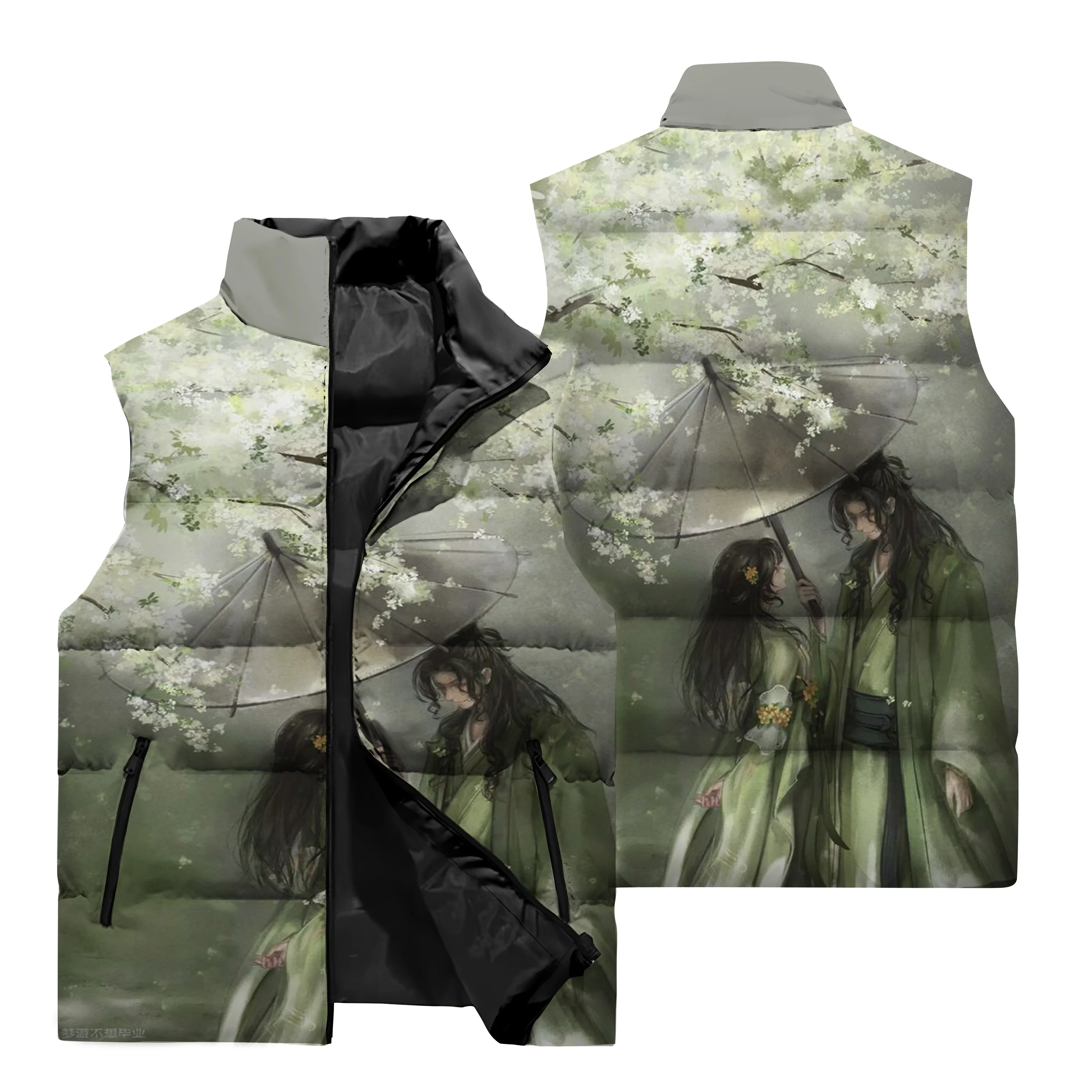 thumbnail image 1 of Chaqueta sin mangas para hombre con diseño de árbol de sol y luna, para deportes al aire libre, ciclismo, resistente al viento, cálida, con cuello alto y cremallera, 1 of 5