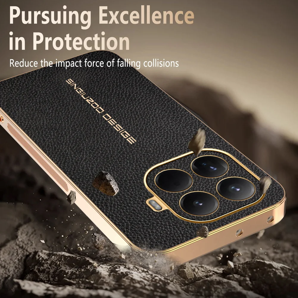 Classic Lychee Leather Electroplated Frame Phone Case Cover
