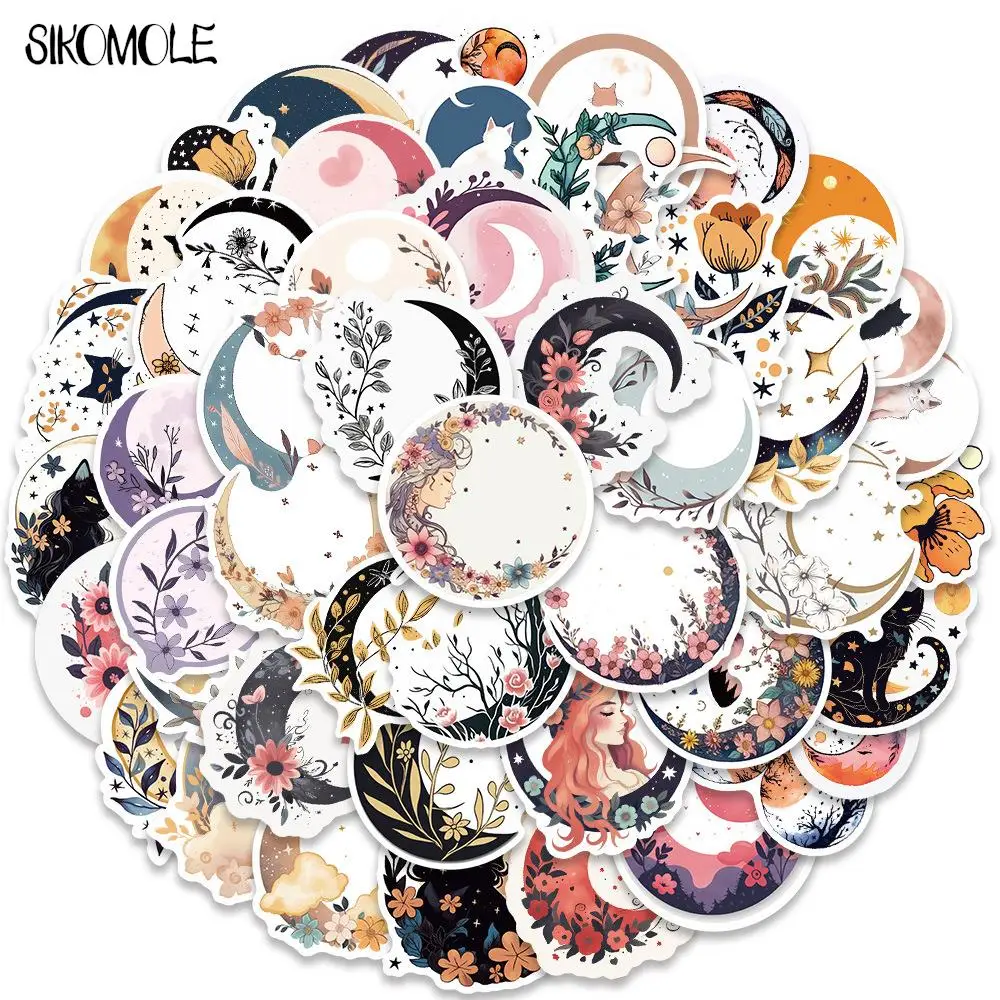

Стикеры в богемном стиле с изображением лунных цветов и кошек, 10/30/50 шт.