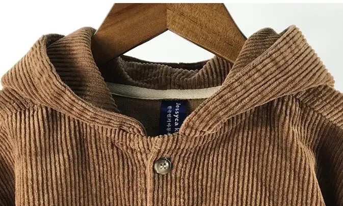 Korean Style Autumn Kids Cardigan Coat Solid Denim Hoodie Baby Boys Girls Corduroy Loose Casual Coat Children Clothing