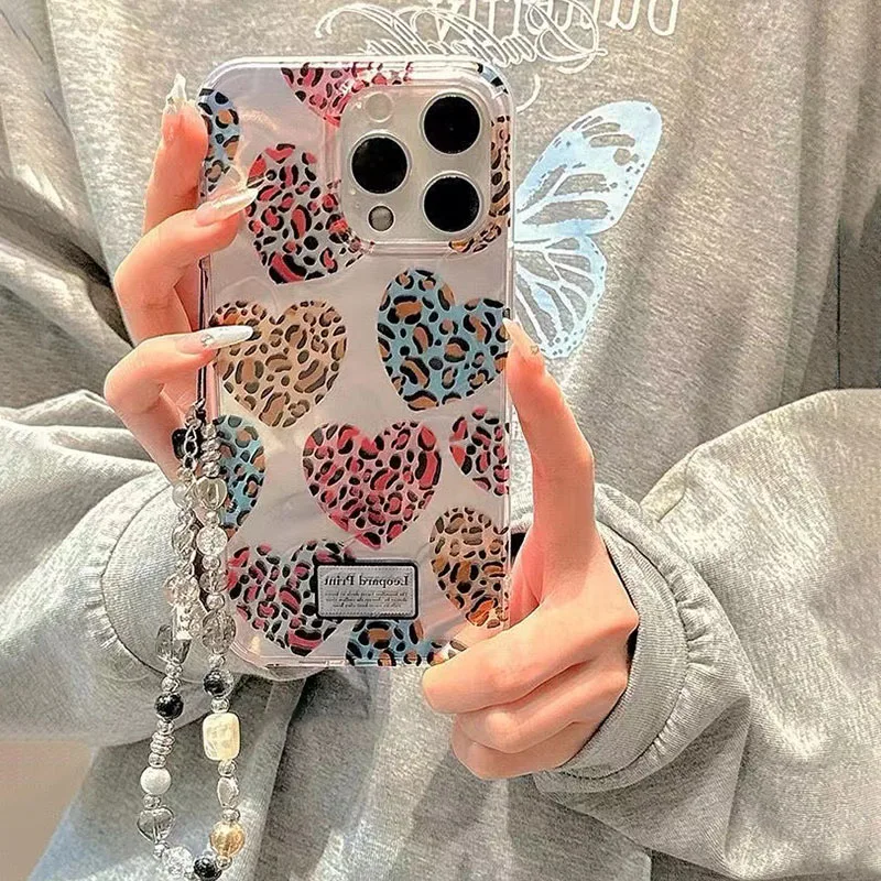 Heart Leopard Chain Phone Case - Stylish and Protective Cover