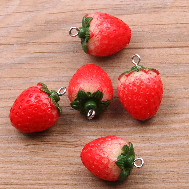 6PCS 17*25mm Cartoon 3D Resin Red Strawberry Charm For Women Girl Cute Children Gifts Dangles DIY Jewelry Accessories