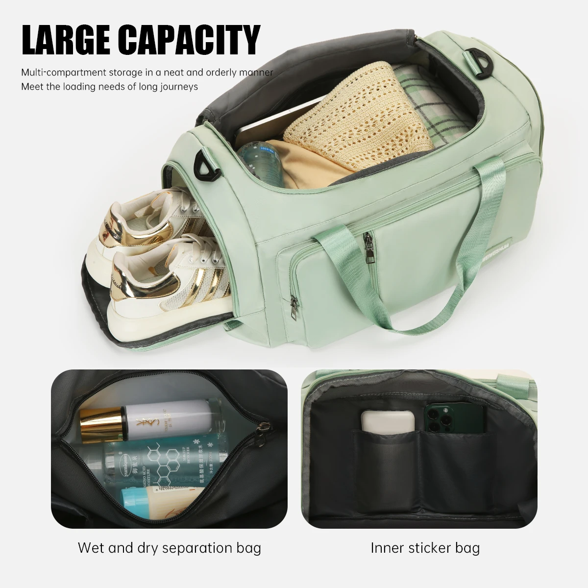Multifunctional Luggage Bag, Short-Distance Travel Crossbody Bag, Sports Fitness Bag, Dry and Wet Separation Swimming Training Backpack, Camping and Mountaineering