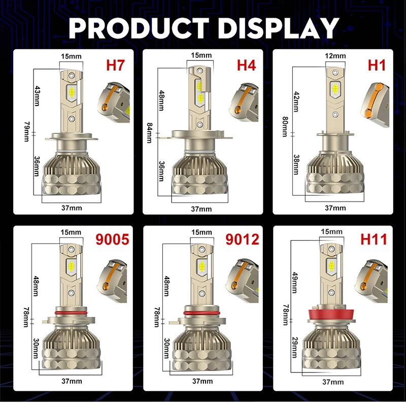 HLXG 200000LM Canbus H7 LED Tube Car Headlight Super HB4 HB3 9005 9006 H11 H4 H1 9012 H8 Lights Bulbs 1700W 6000K Auto Lamp 12V